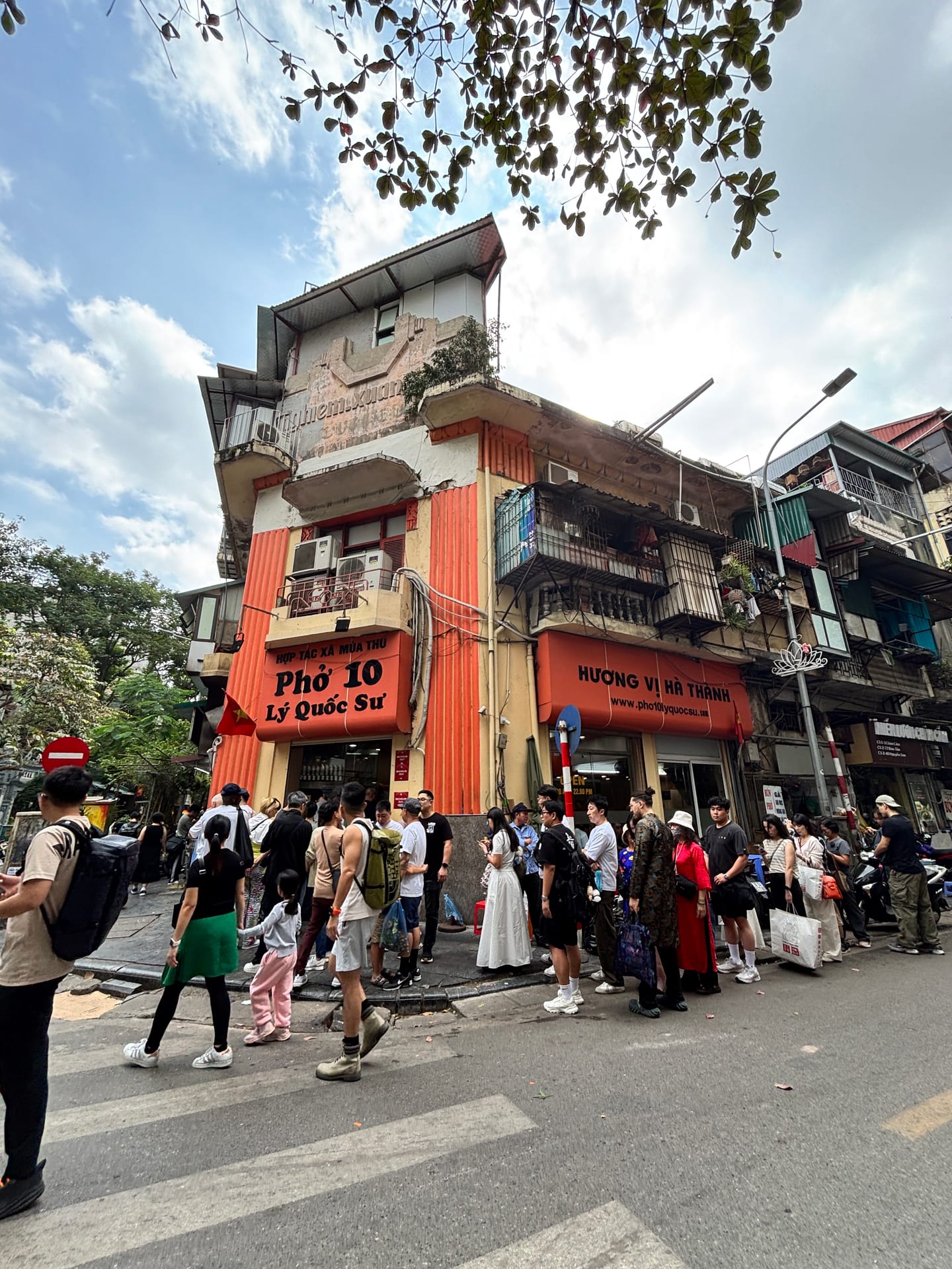 A Hanoi Old Quarter street decorated with lights for the Christmas season in December.