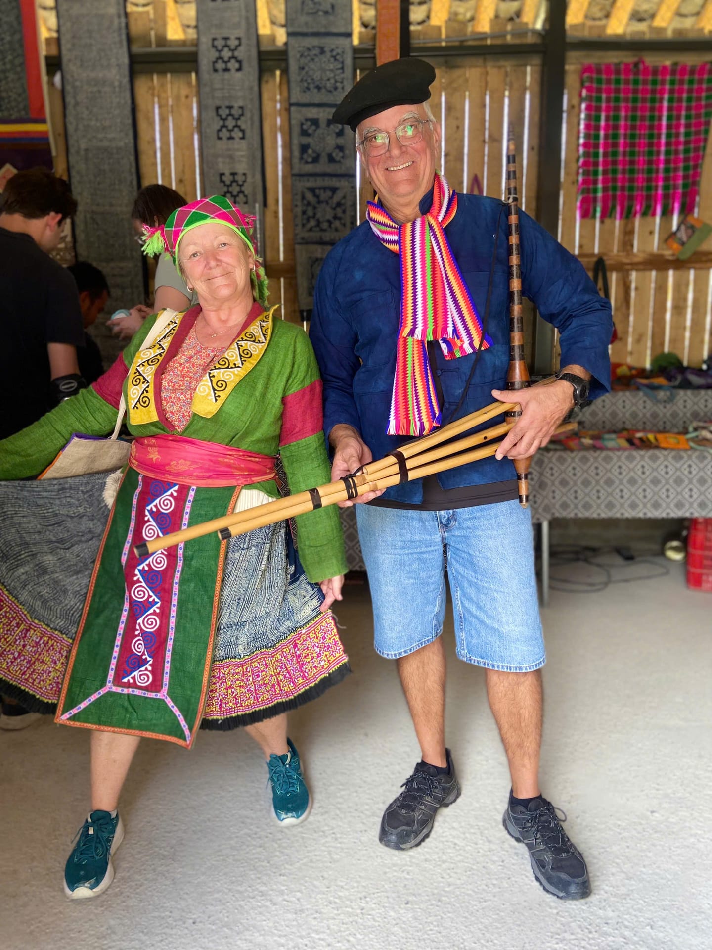 Meetup's tourists wearing traditional ethnic minority clothing in northern Vietnam.