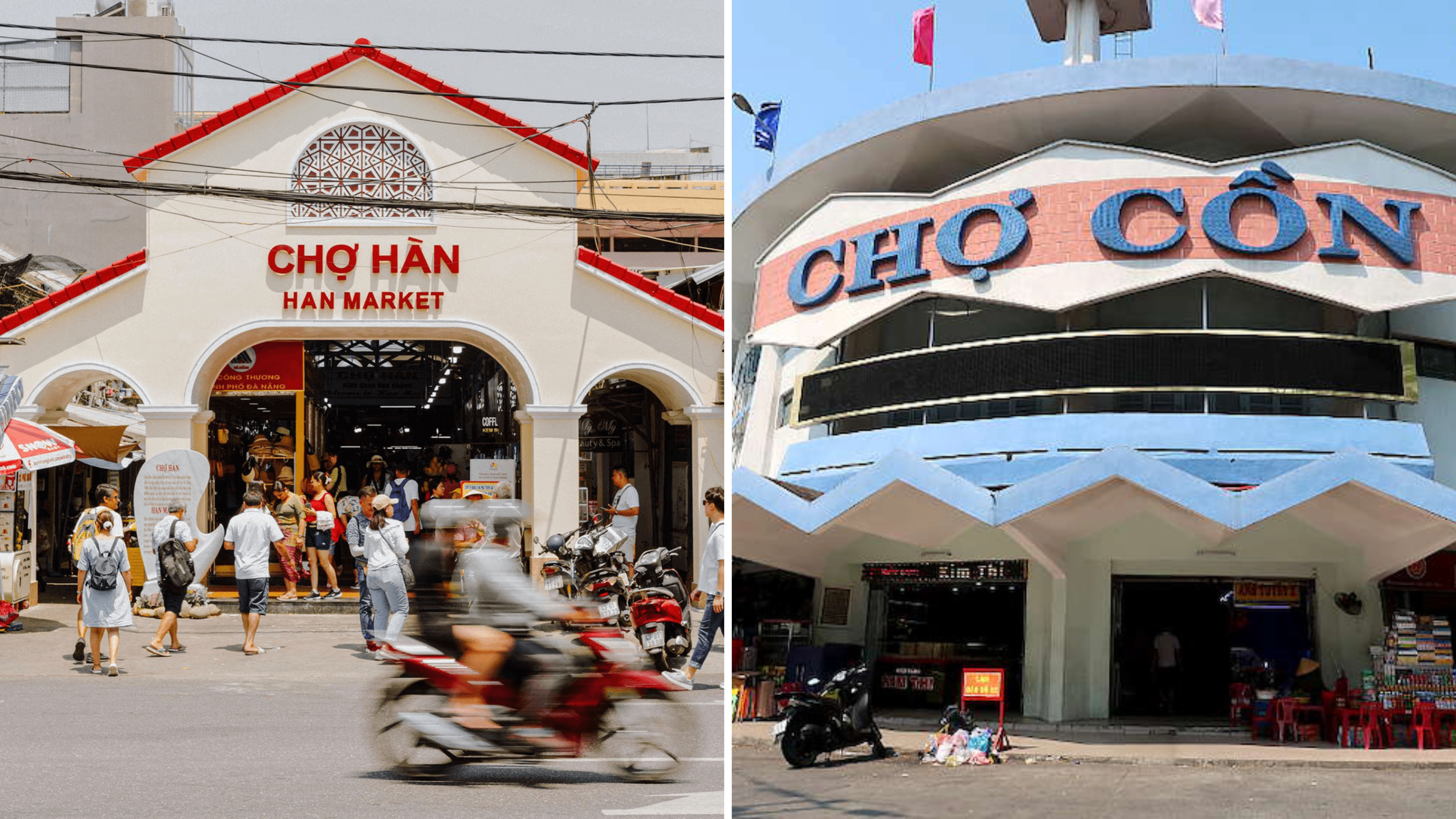 Han Market and Con Market entrances side by side in Da Nang