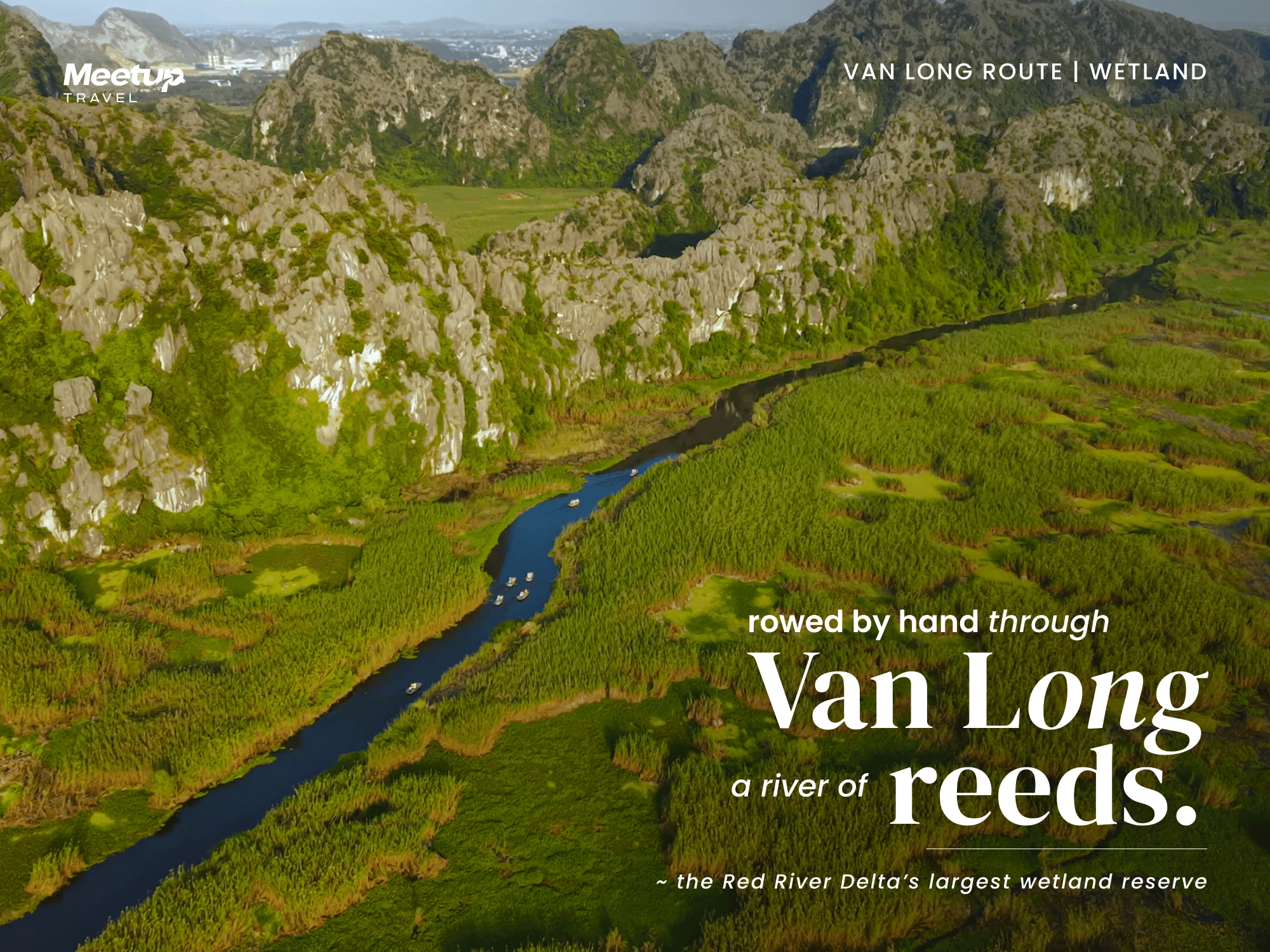 rowed by hand through Van Long a river of reeds