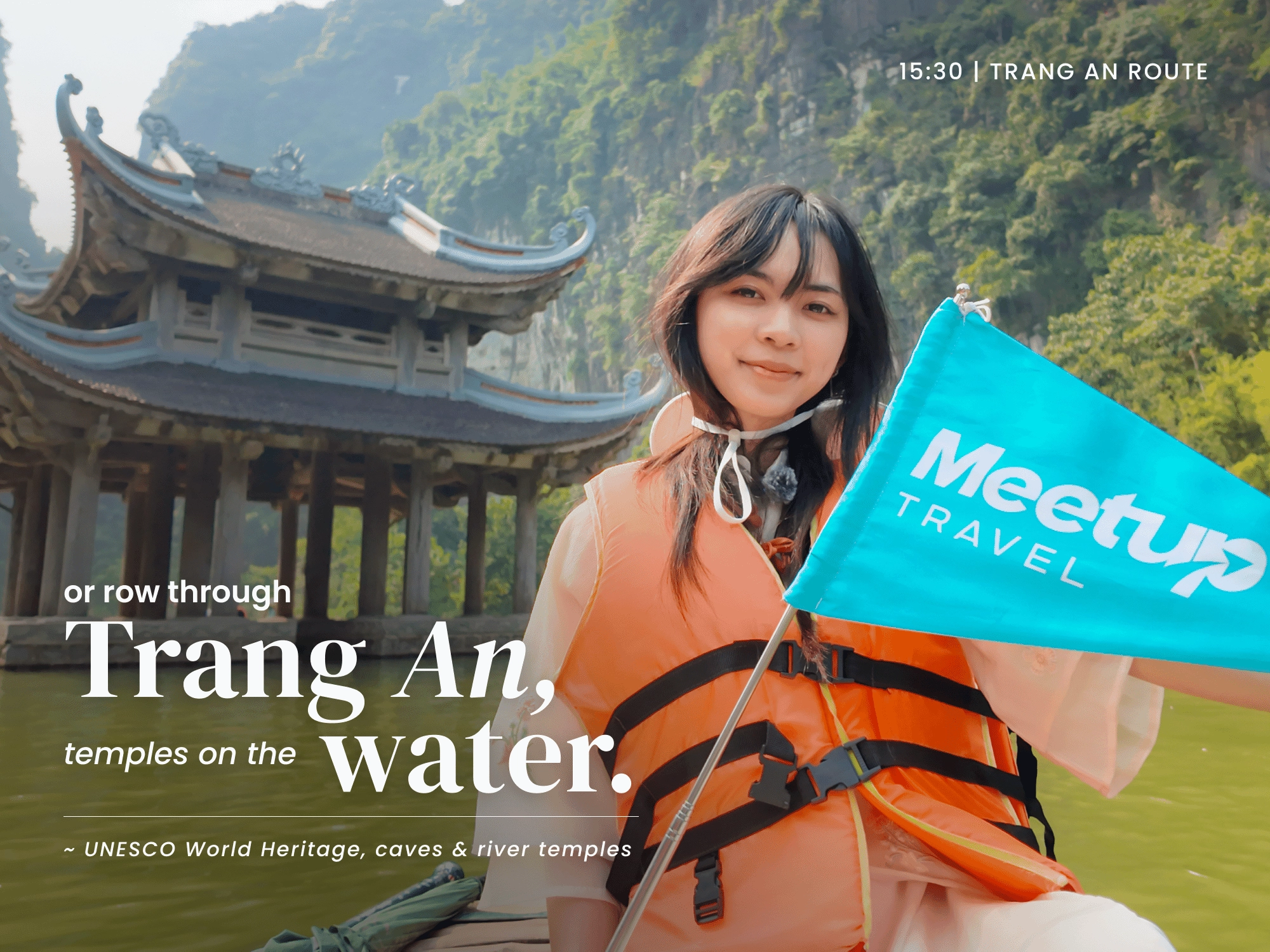 or row through Trang An temples on the water