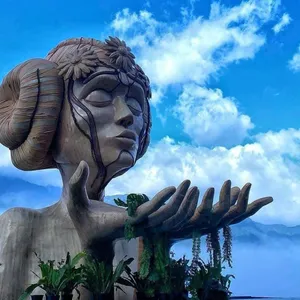 Stone sculpture check in spot with mountain view