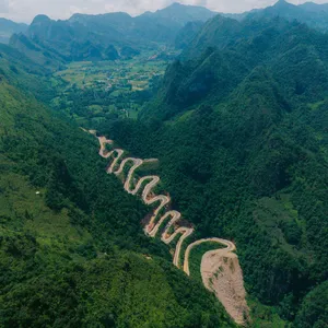 Winding mountain pass road in northern Vietnam